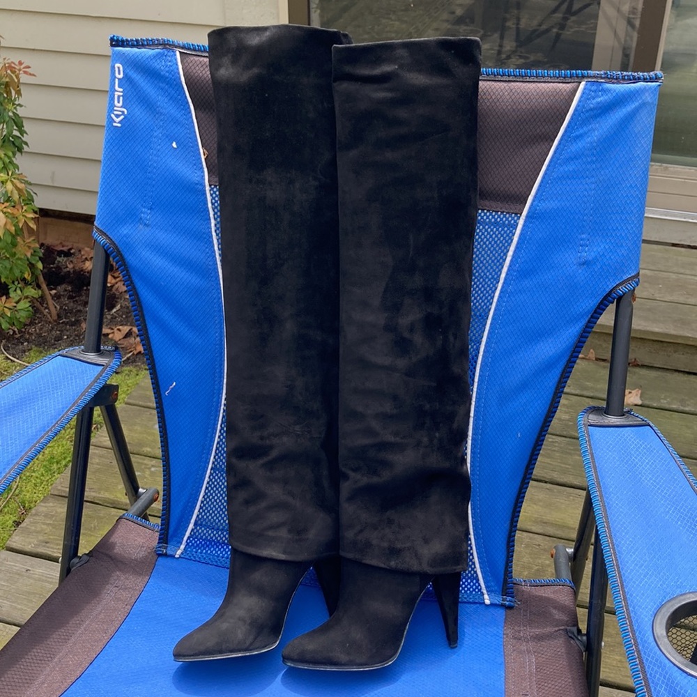 Black Suede OTK Heeled Boots - Picture 14 of 14